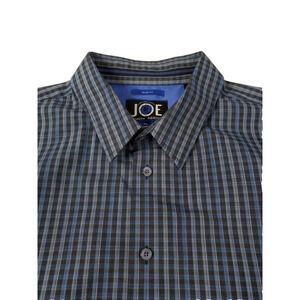 Joseph Abboud Mens Long Sleeve Button Up Shirt Plaid Blue Black Slim Fit XL
